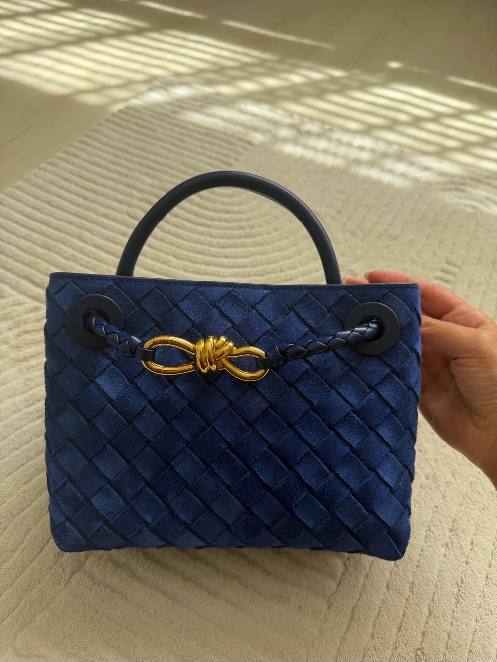 Bottega Veneta Blue Suede Mini Andiamo